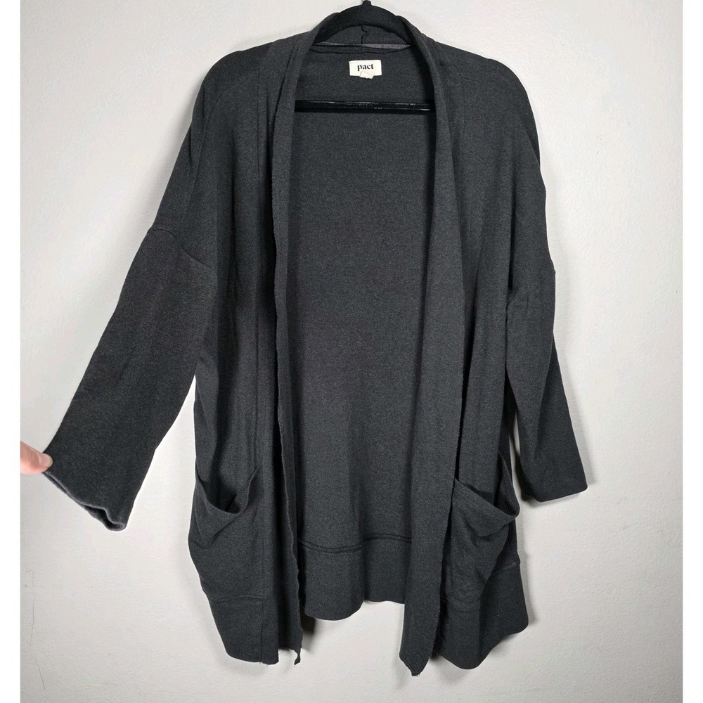Pact Sweater Womens M/L Gray Airplane Cardigan‎ Open 100% Organic Cotton Ethical